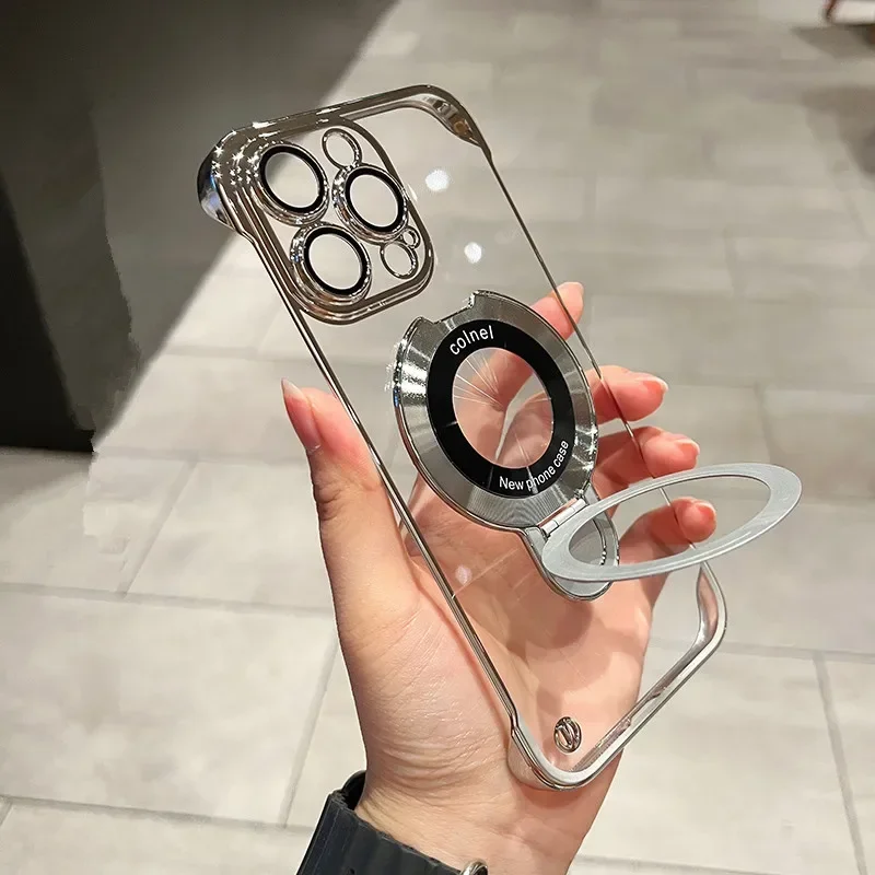 Sleek Borderless Magnetic Case with Folding Holder and Glass Camera Protector