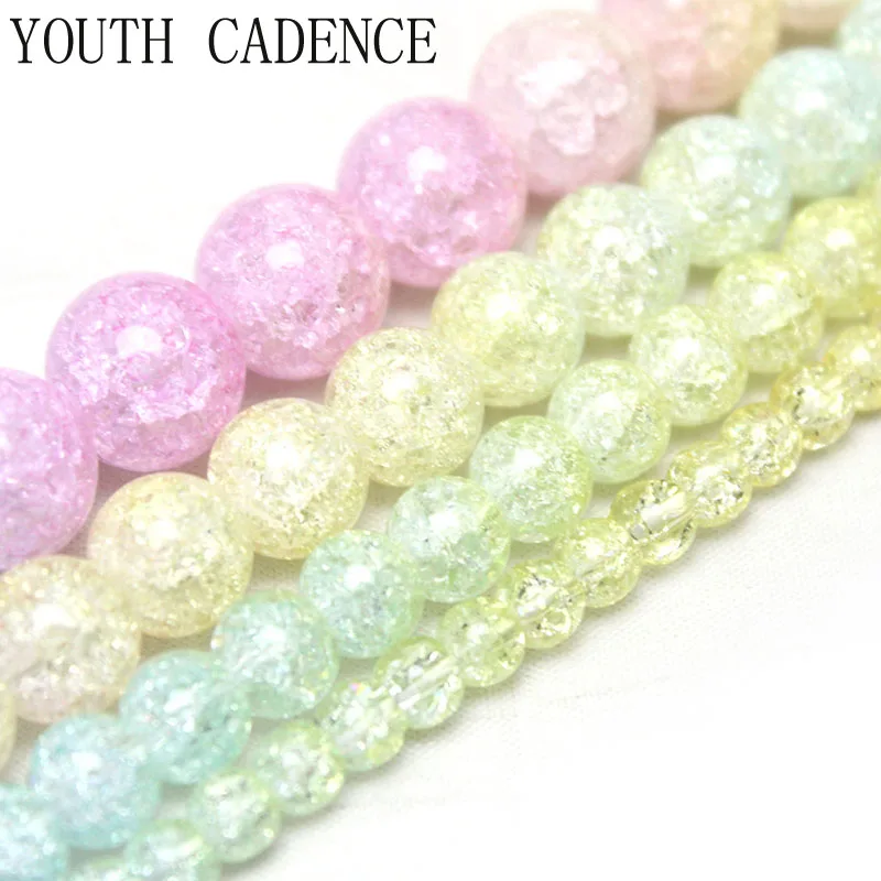 

Natural Pink Yellow Blue Snow Cracked Crystal Stone Round Loose Beads For Jewelry Making DIY Necklace Bracelet 15inches 6/8/10m
