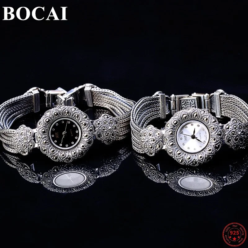 

Браслет BOCAI из стерлингового серебра 2023 пробы для женщин, новинка, Модный женский ремешок для часов с цветком сливы, часы из чистого серебра, ручная цепочка