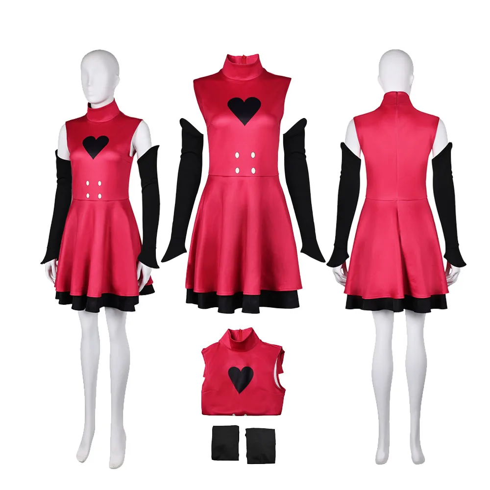 

Hazzbin Cartoon Adult Women Hotel Charlie Morningstar Cosplay Fantasia Dress Set Costume Disguise Halloween Carnival Suit
