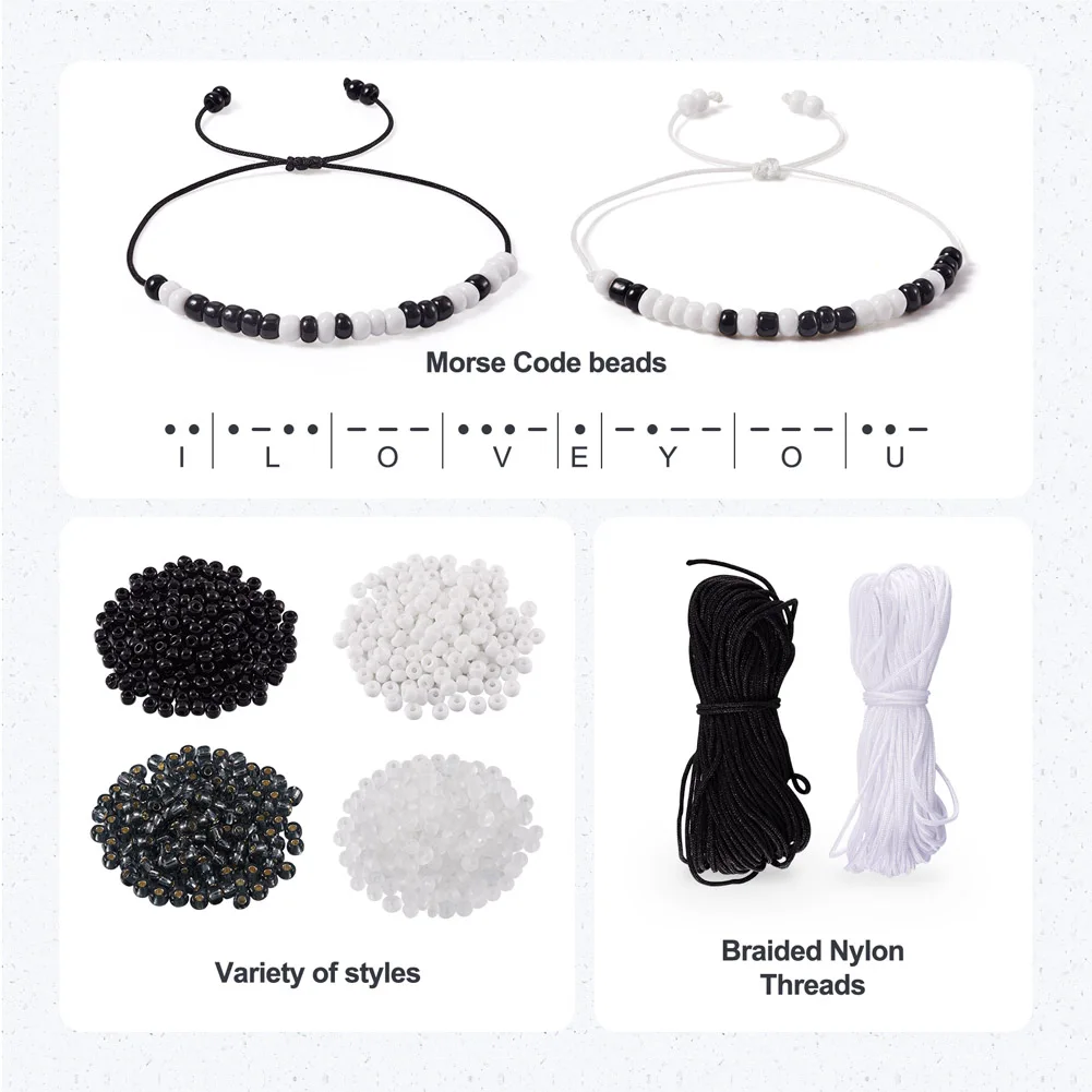 Kissitty Mixed Color Morse Code Message Bracelet Making With Glass Seed Beads Nylon Thread For Bracelet Necklace DIY Kits Sets