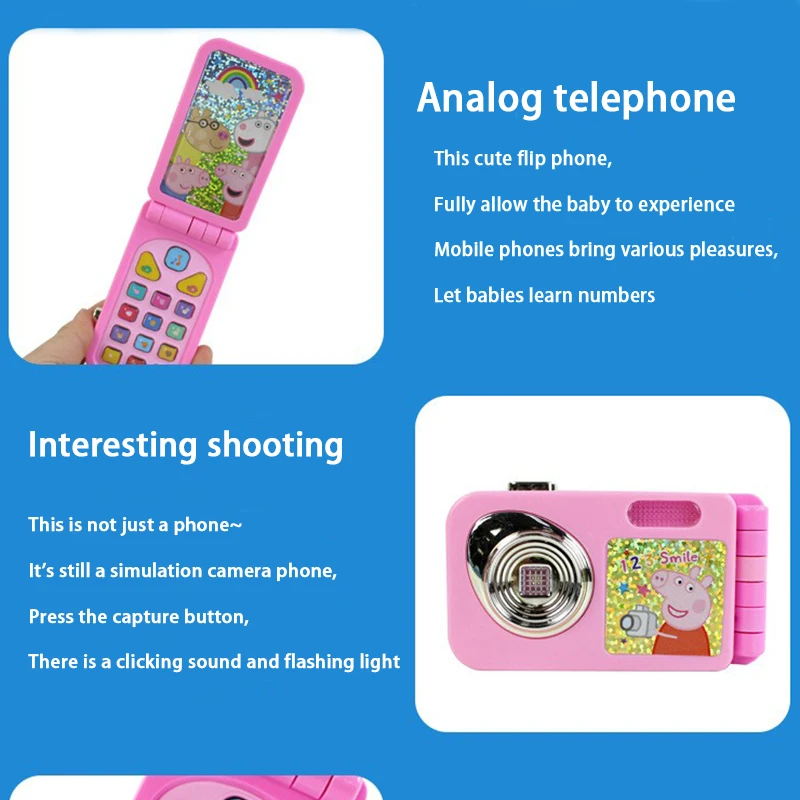 Genuine Peppa Pig Children's Mobile Phone Toy Simulation Flip Puzzle Early Education Model Girl Music Photo Phone Birthday Gifts 6