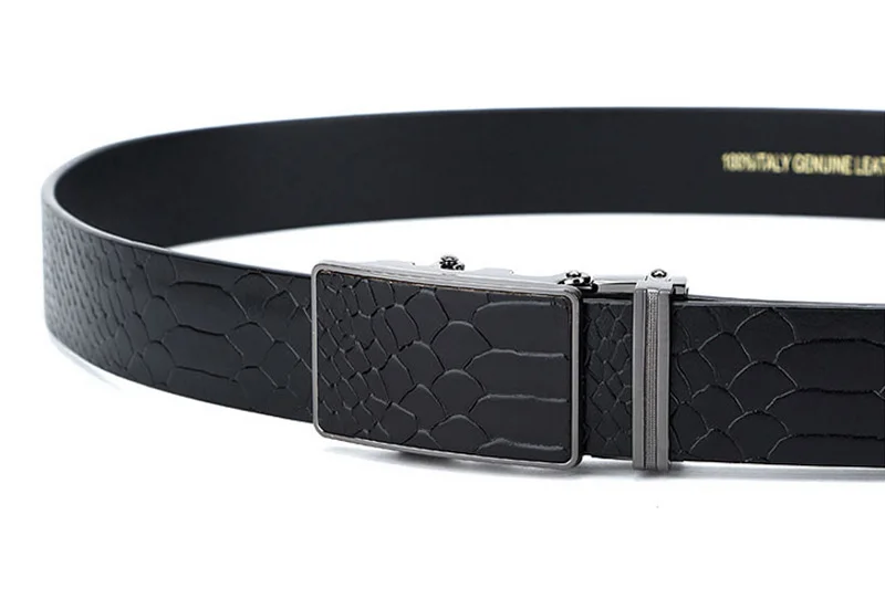 Top Quality  Crocodile Pattern Cow Cowhide Leather Ratchet Belts Fashion Styles Automatic Buckle Metal Belt For Men black belt with holes