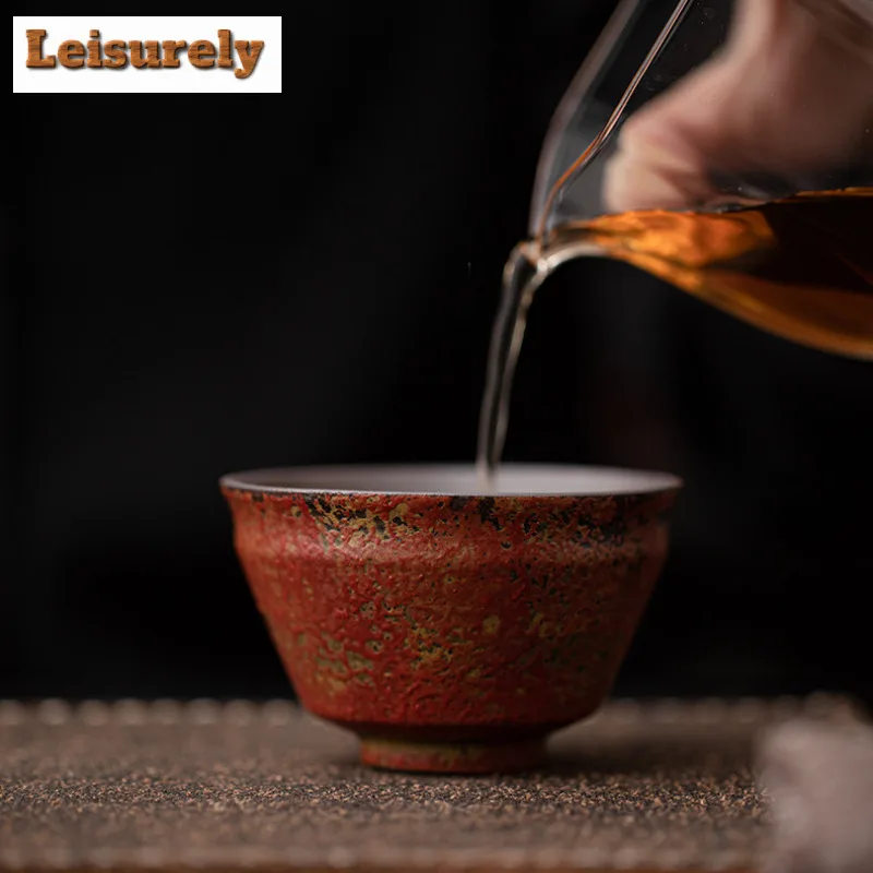130ml Old Rock Mud Filled Mountain Red Jun Bell Teacup Zen Tea Bowl Mug Tea-tasting Fragrance Cup Jianzhan Master Cups Cha Craft