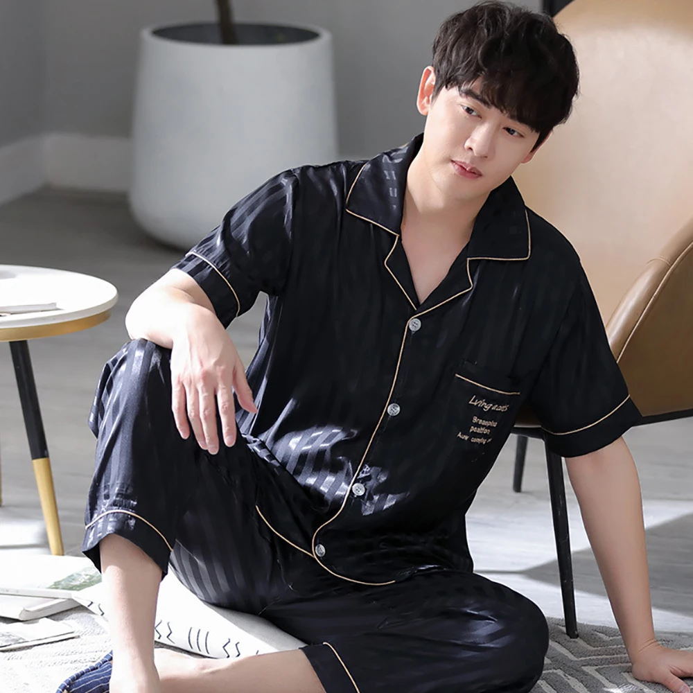 L-3XL High-quality Ice Silk Satin Sleepwear Long Men's Pajamas Pants Breathable Cool Pajama Sets Summer Thin Soft Pijama Hombre