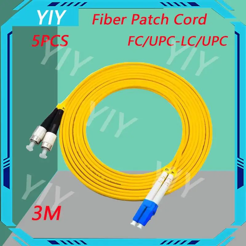 

5PCS FC/UPC-LC/UPC Fiber Patch Cord 3M Jumper Cable SM Duplex Single Mode Optic For Network