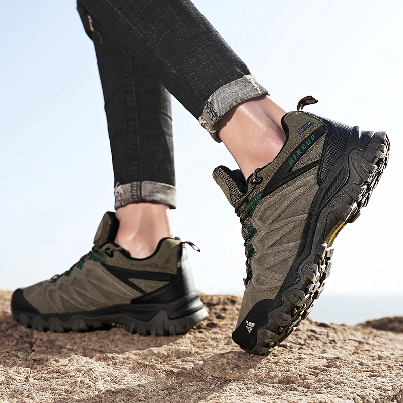 HIKEUP Hohe Qualität Leder Wanderschuhe Langlebig Outdoor Sport Männer Trekking Leder Schuhe Lace-Up Klettern Jagd Turnschuhe – Detail 15