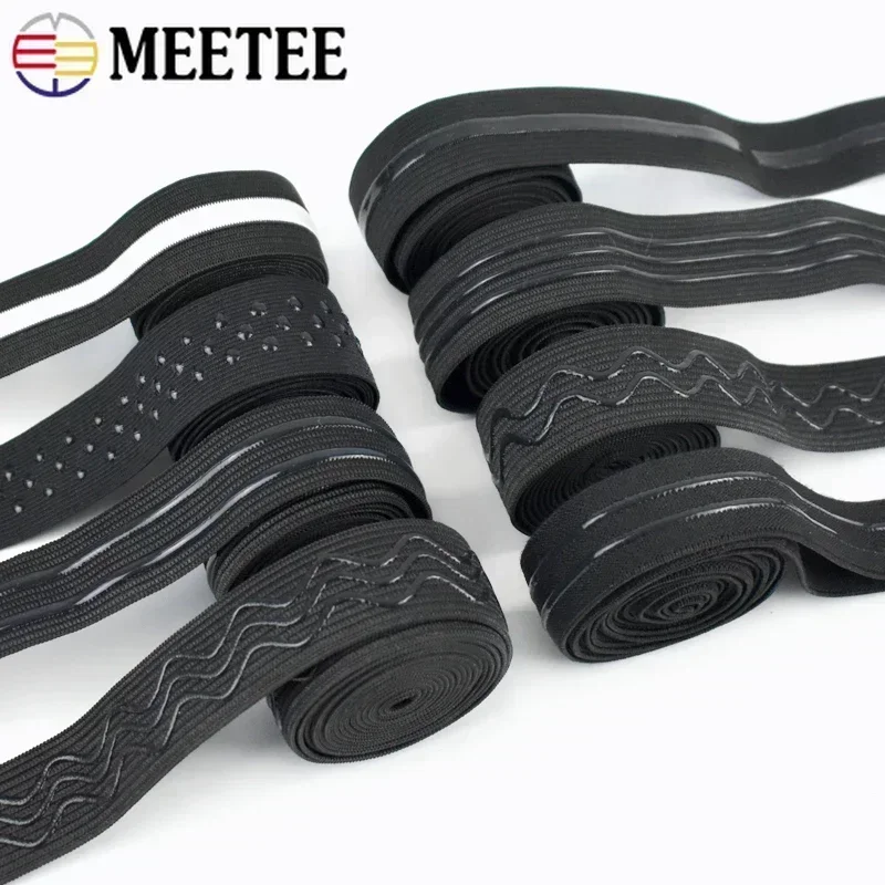 1/2/4 metri Meetee fascia elastica nera in silicone antiscivolo per cintura sportiva nastro elasticizzato abbigliamento da esterno fai da te materiale da cucire  15