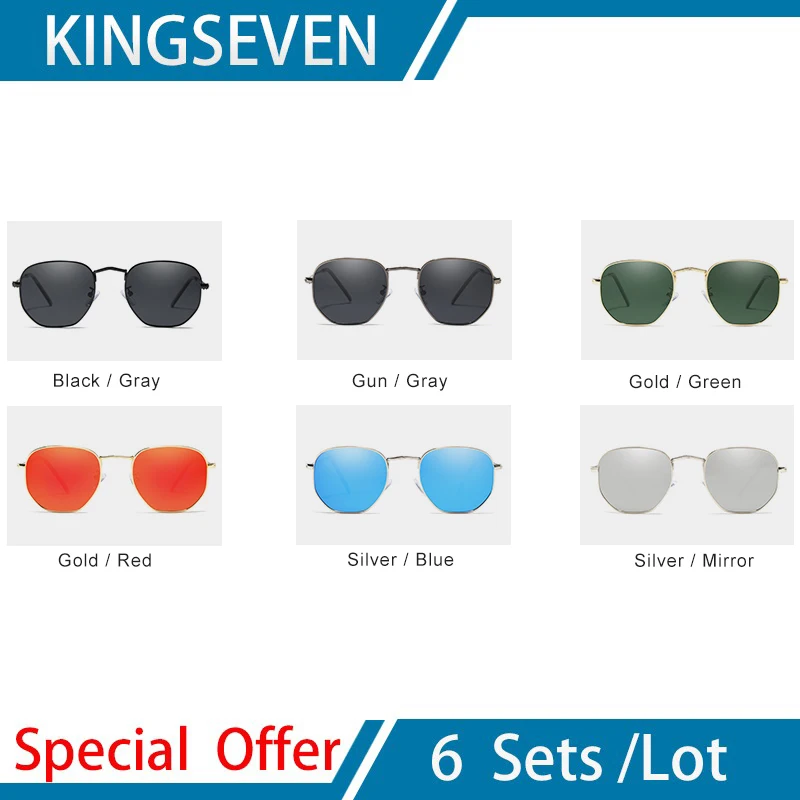 

KINGSEVEN 2023 Men Classic Reflective Sunglasses for Women Hexagon Retro Sun glasses Eyewear Oculos Gafas De Sol Design