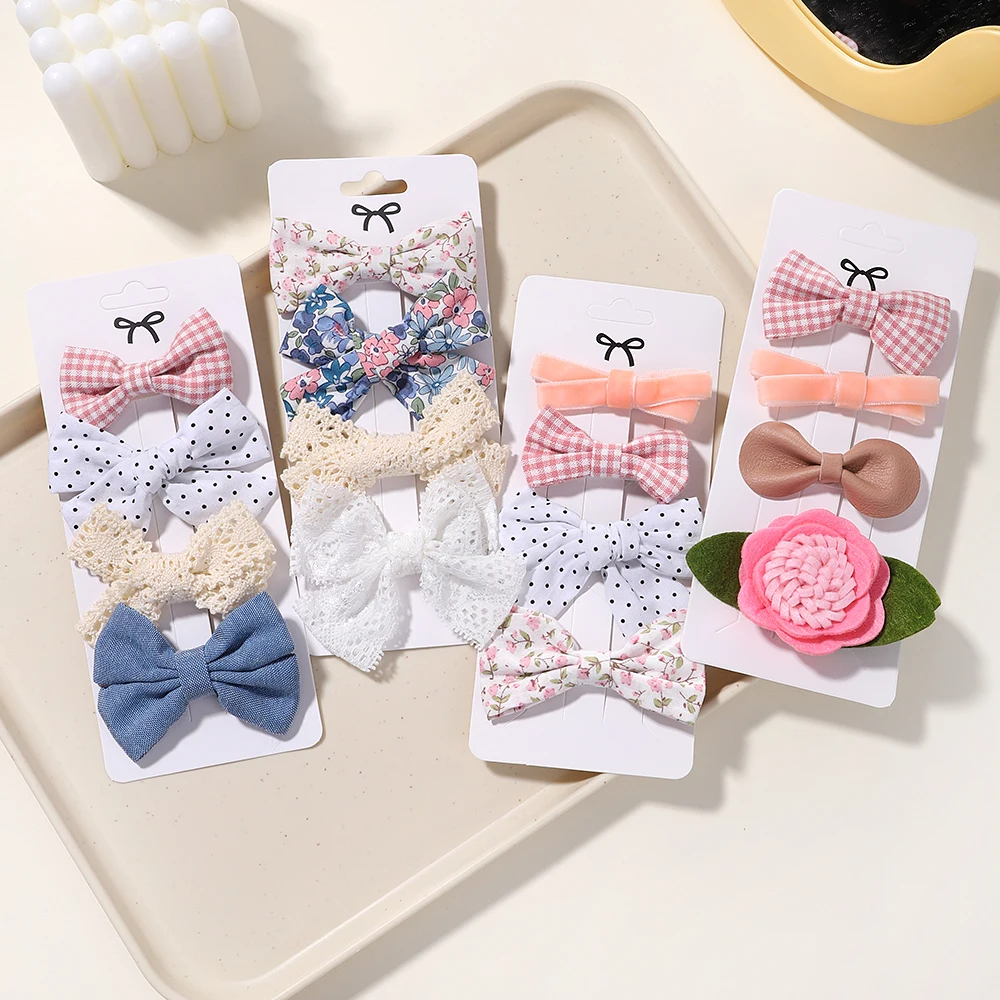 4PCS/Set Fashion Baby Girls Bows Hair Clips Hairpins Hairclip Kids Cotton Linen Barrette Flower Print Side Pin Accessories hair accessories
