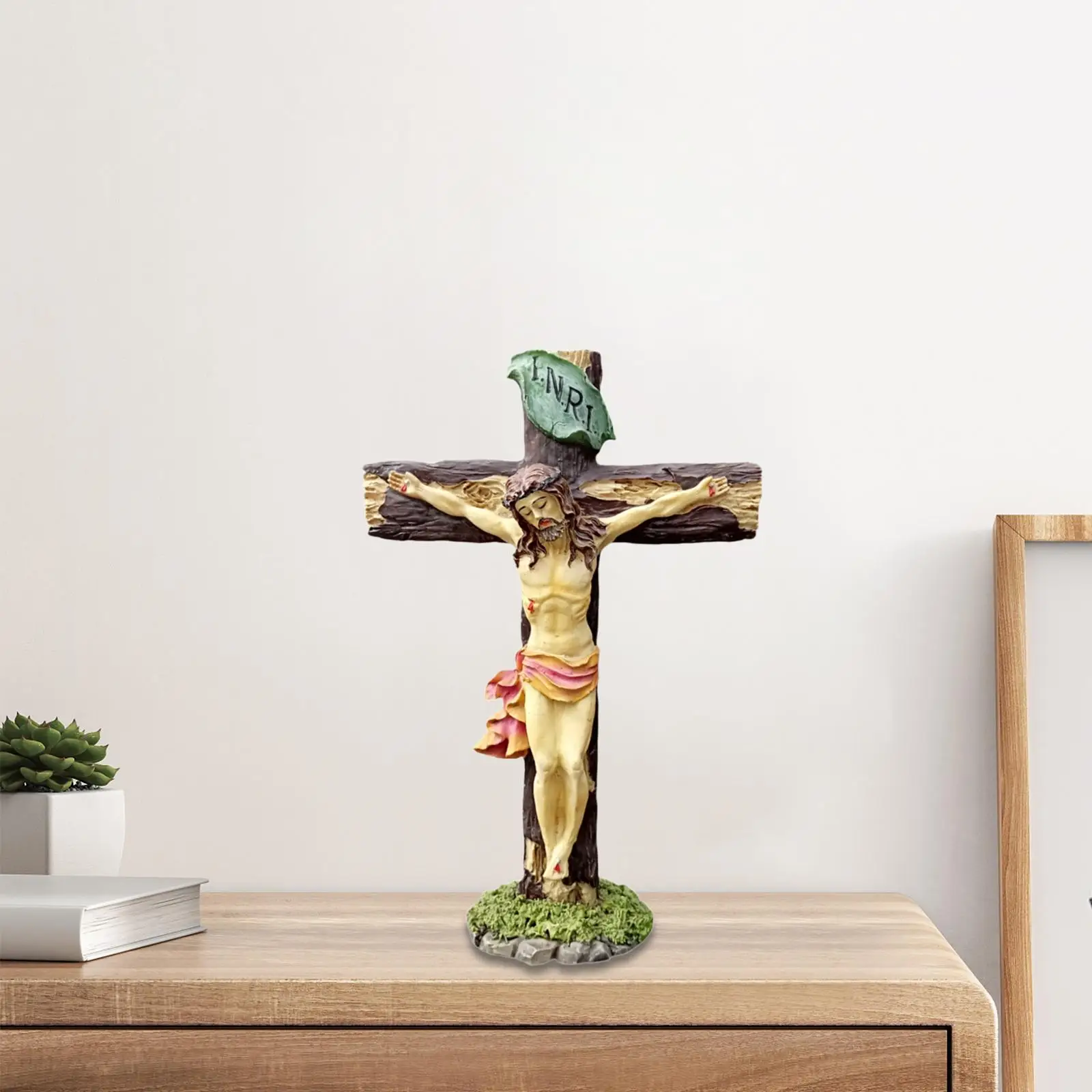 Jesus Crucifix Crosses Figurine Ornament Praying Religious Figurine Resin Jesus
