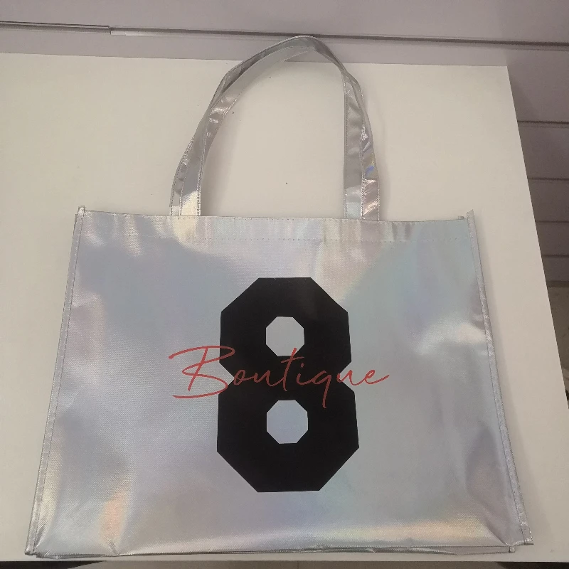 500pcs Large Capacity Holographic Packaging Laser Metallic Laminated Non-Woven PP Non Woven Shopping Tote Bags with