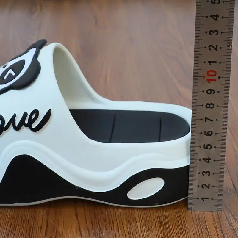 Cute Panda Platform Slides for Women - Punk Open Toe EVA Chunky Heel Shoes Girls Summer Casual Animal Slippers 슬리퍼