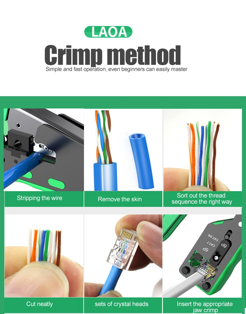 Kollektion Laoa perforierte rj Terminal Crimp zange 6p 8p cat5/6/7 Durchgangs loch registriert Jack Crimper Drahts ch neider hochpräzise Werkzeuge – Detail 14