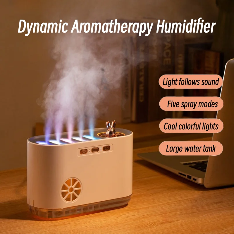 700ML Large Capacity Aromatherapy Air Humidifier 5 Spray Nozzle Heavy Fog USB Aroma Diffuser with Music Rhythm Lamp Humidifiers ocean wave projector led night light aid sleeping romantic soothing water wave usb led light lamp projector music player for kid