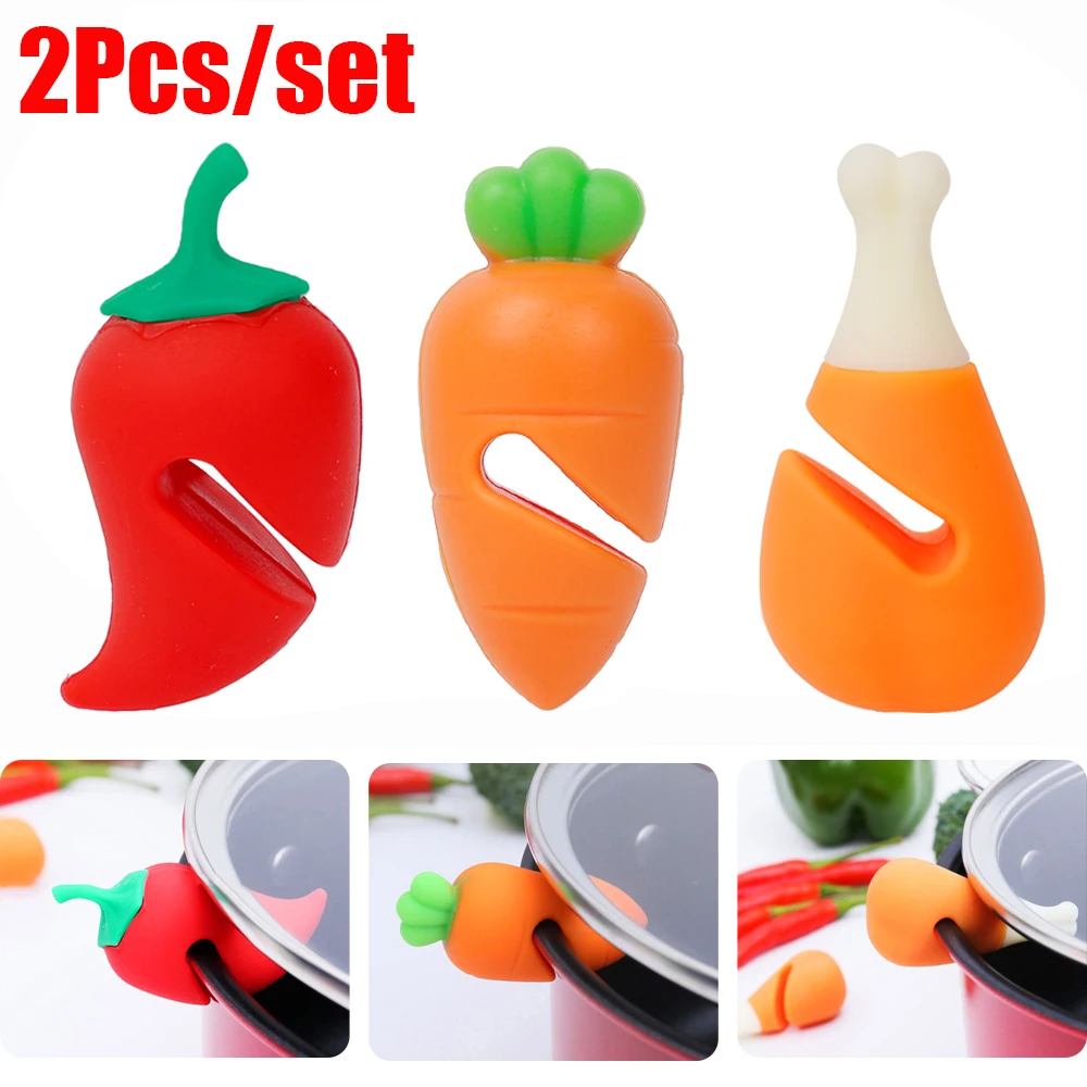 2Pcs Silicone Pot Clip Anti-spill Rack Heat-resistant Anti-Overflow Stoppers Pot Cover Lifter Holder Creative Kitchen Gadgets