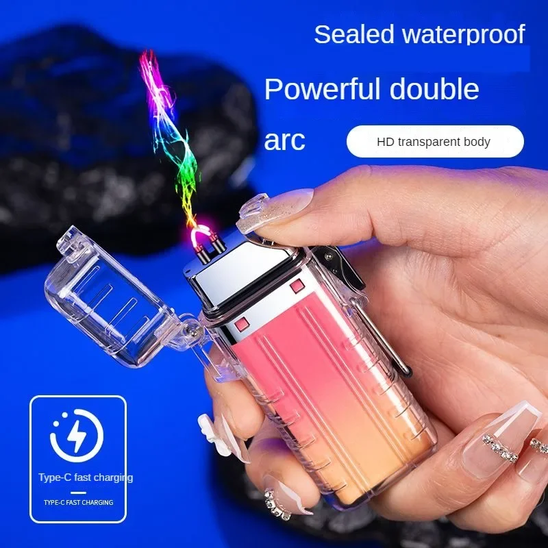

Transparent Shell Arc Lighter IP56 Waterproof Outdoor Wearable Portable Lighter with Cord Cool Rechargeable Gradient Lighter
