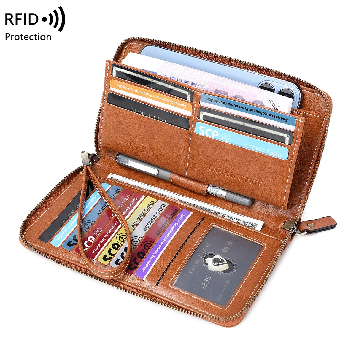 Simple Retro Women's Wallet Rfid Blocking Card Holder Large Capacity Elegant Lady Clutch Bag Leather Organizer Long Wallet