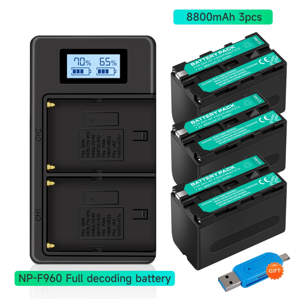 Palo 8800Mah Np-F970 Np F960 F970 Power Display Batteria + Lcd Dual Digital Camera Charger Per Sony F930 F950 F770 F570 Ccd-Rv100