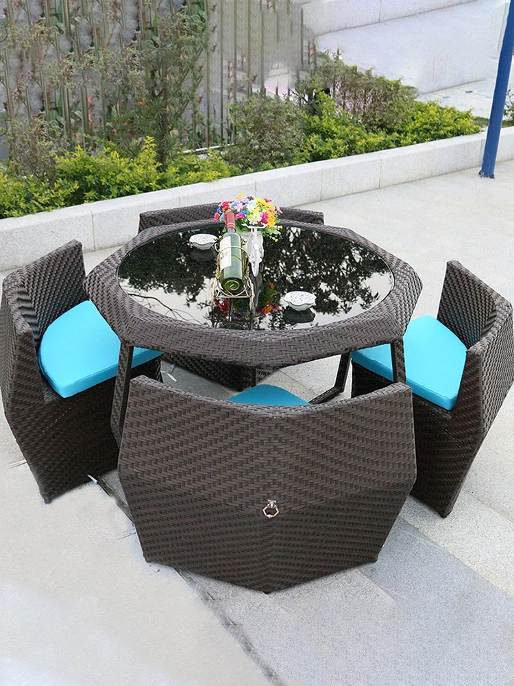 

Table and chair leisure rattan combination villa outdoor courtyard garden creative rattan chair furniture