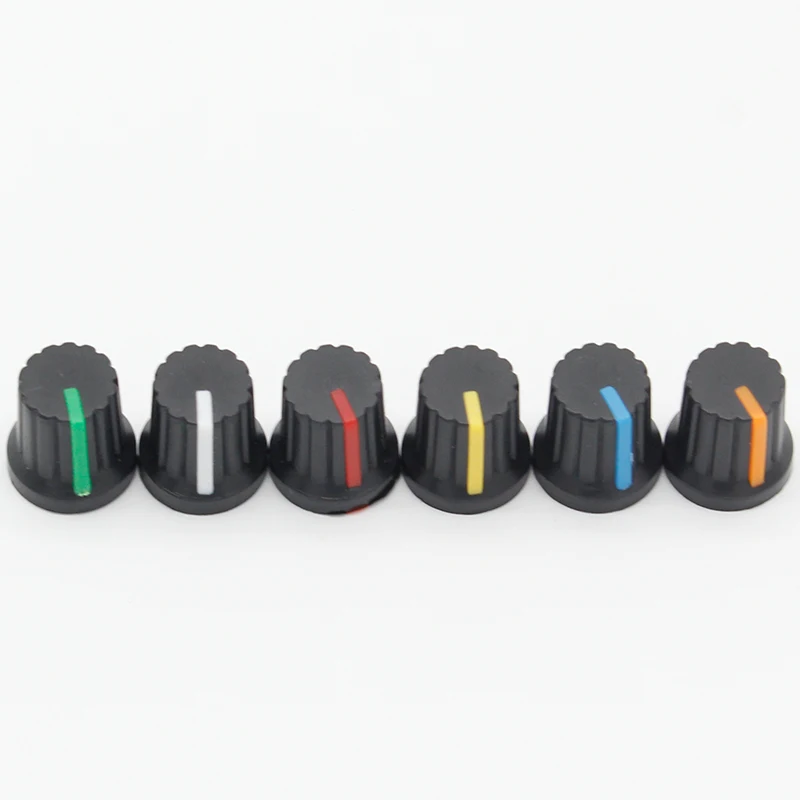 12 Pcs 6mm Shaft Hole Dia Plastic Threaded Knurled Potentiometer Knobs Caps