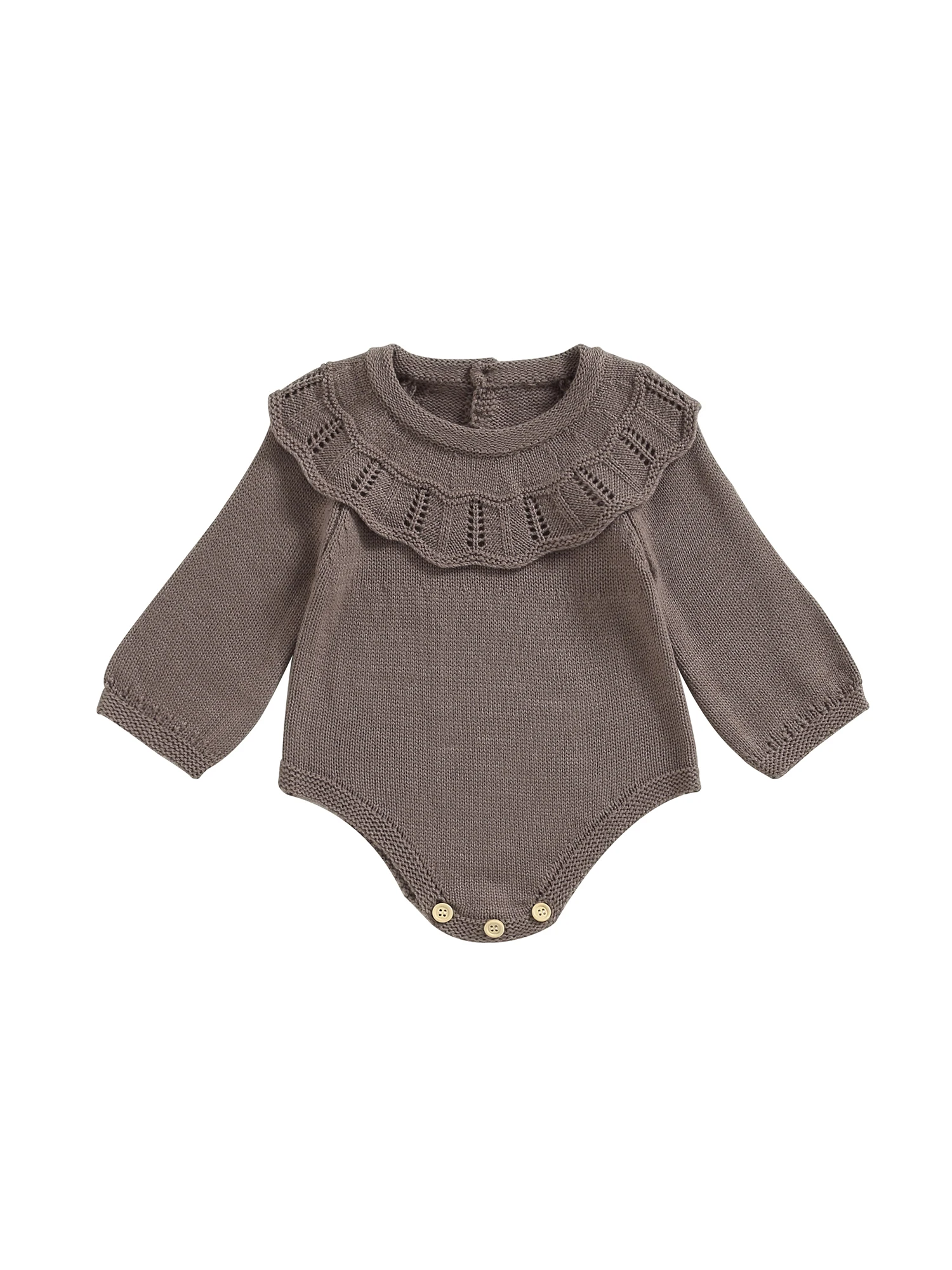 

Baby Girl Knitted Romper with Doll Collar Loose Fit Long Sleeve Jumpsuit Solid Color Outfit for Winter and Fall