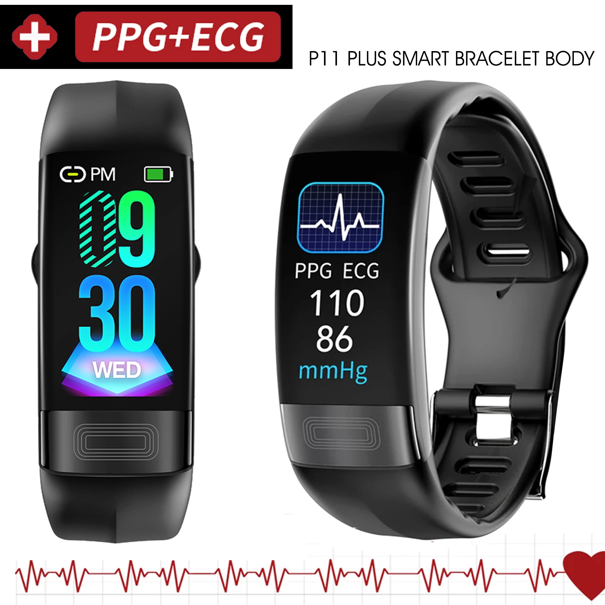 Смарт-браслет P11 Ecg + Ppg с пульсометром тонометром фитнес-трекером шагомером
