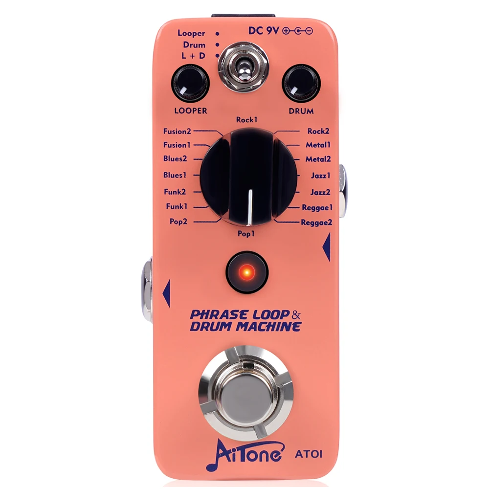 AITONE Series AT-01 Looper Pedal 8 Drum Styles 20 Minutes Looping Time Drum Mach