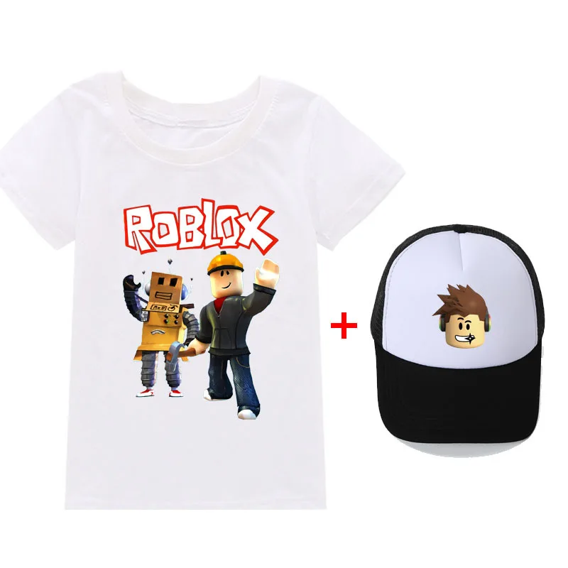 Roblox-camiseta e chapéu de duas peças de manga curta, terno de duas peças,  periférico de jogo, algodão fino, meninos e meninas, melhor presente, novo  - AliExpress
