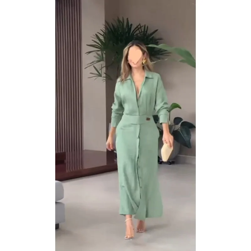 

Women's Blue Dress Elegant Spring and Summer Commuter Long Sleeve Dress Popular