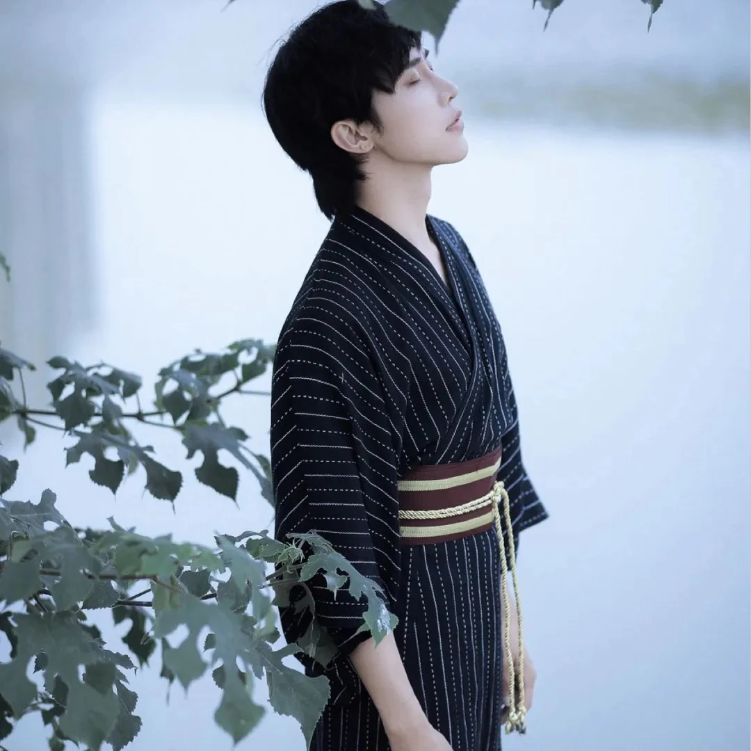 NEW Japanese Traditional Samurai Kimono For Man Retro Yukata Bathing Robe Hekoobi Loose Sauna Wear Homewear Belt Long Gown