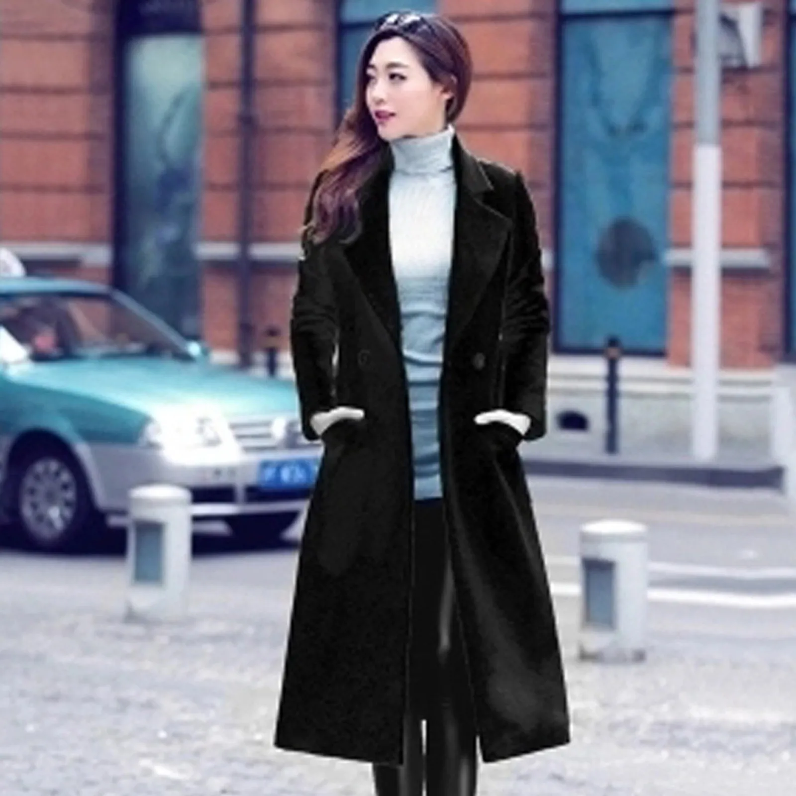 

Trendy Women Wool Blends Coat Solid Color Keep Warm Autumn Winter Windproof Slim Fit Woolen Coat chamarras para mujeres