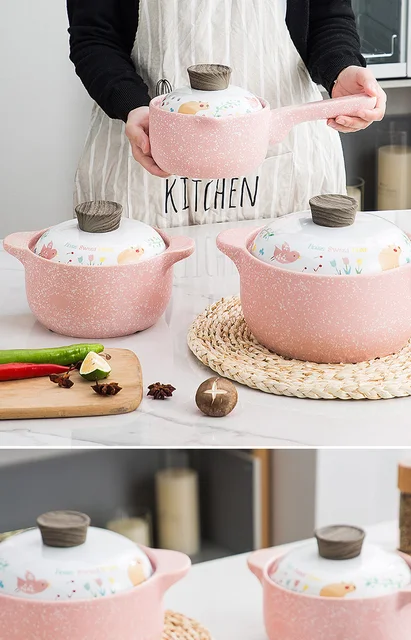 Casserole Household Cooking Set Of Pots Non Stick Pan Kitchen Appliances  Cookware Ceramic Beautiful Pink With Handle Saucepan - Soup & Stock Pots -  AliExpress