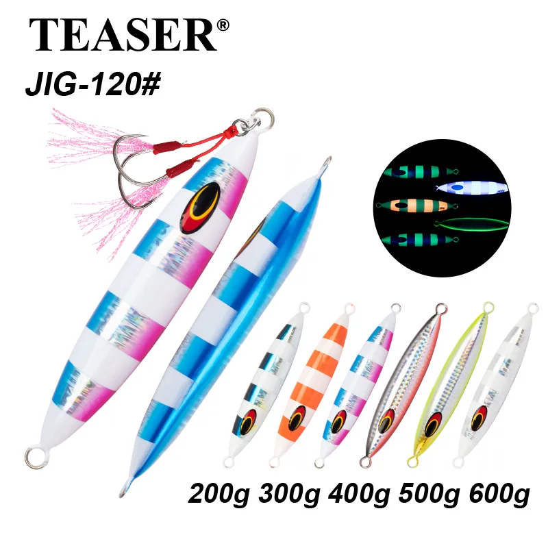 TEASER J120 200g-600g Salzwasser-Angelköder Metall-Jig Leuchtender Jigging-Köder Künstlicher Schnell Sinkender Metall-Jigging-Köder