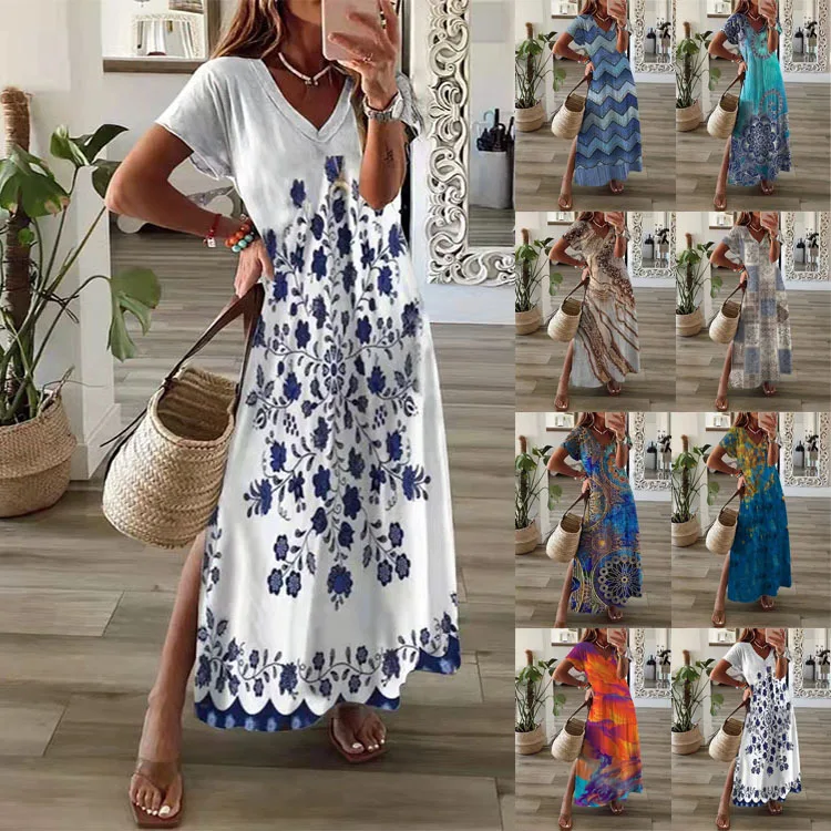 

Women New Loose Vintage Strap Ruffles Befree Dress Large Big Summer Maxi Printed Party Beach Dresses Plus Sizes