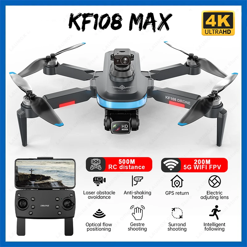

KF108MAX Brushless GPS 360° Laser Obstacle Avoidance Drone Anti-shake 4K HD Dual Camera Optical Flow 5G Drones