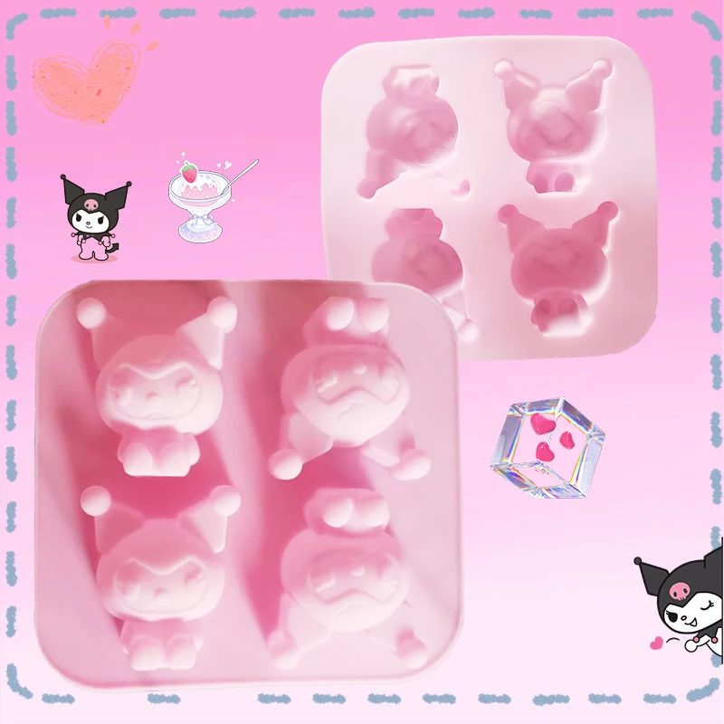 Sanrios Kuromi Silicone Mold Iceblock Cake Chocolate Kawaii Diy Material Handmade Soap Icecream Jelly Baking Tool Anime Shaping toile de jouy red shower curtain waterproof bath and anti mold anime shower shower bathroom bathroom fabric curtain