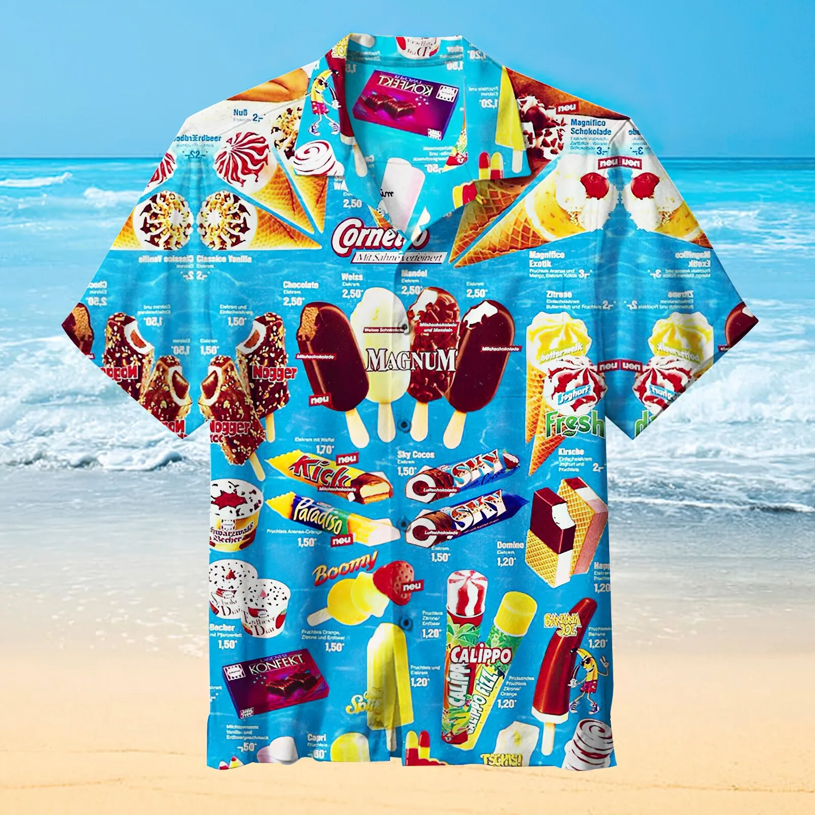 Summer Funny Ice Cream Graphic Party Shirts For Men 3D Hawaiian Cold Popsicle Print Beach Shirt Casual Vacation Ice cream Blouse 4