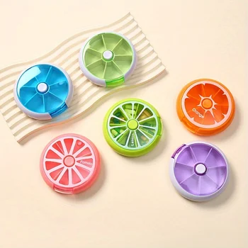 1 seven-grid round box one-week medicine box portable rotary fruit medicine box carry mini medicine box 1