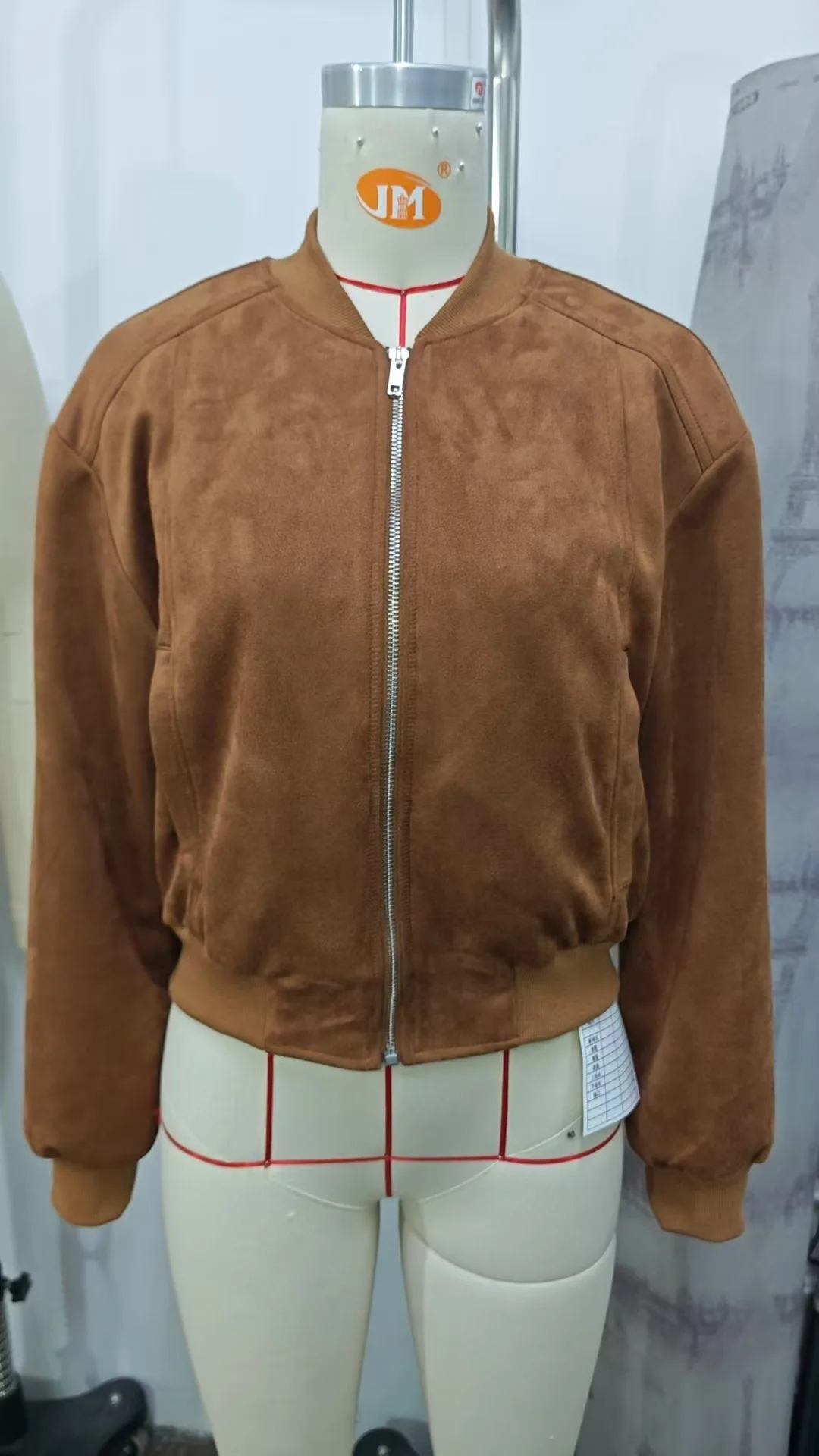 Damen-Bomberjacke aus Wildleder, kurzer Reißverschlussmantel, lässige Kunstleder-Oberbekleidung, Herbst-Winter-Mode, Kameljacke, vielseitig – Detail 7