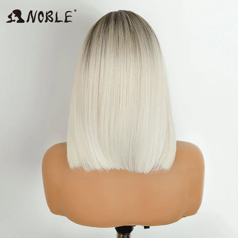 Noble Synthetic Lace Front Wigs For Women 12 Inch Cosplay Short Bob Lace Wig With Bangs Pre Plucked Pre-Cut White Lace Wig