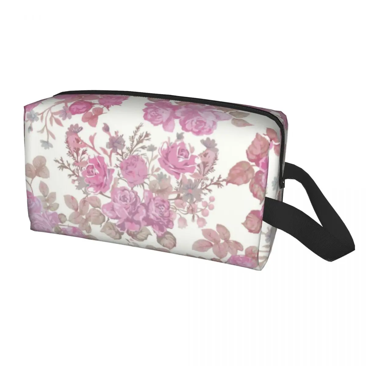 

Chic Pastel Pink Green Roses Floral Toiletry Bag for Women Flower Cosmetic Makeup Organizer Lady Beauty Storage Dopp Kit Case