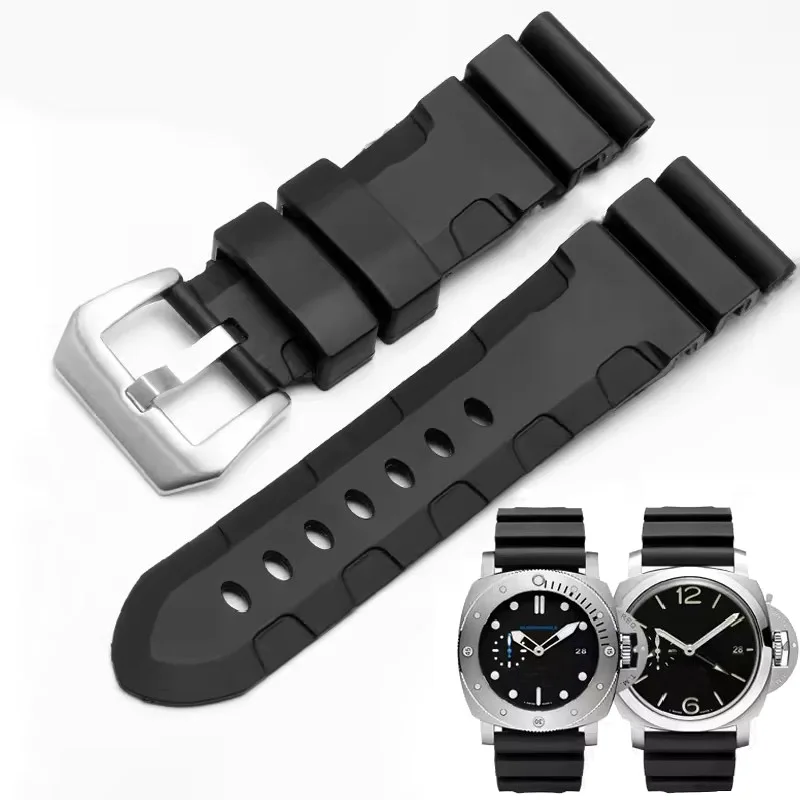 Cinturino In Silicone Impermeabile Per Orologi Panerai PAM441/359, 26mm, Fibbia In Acciaio, Nero