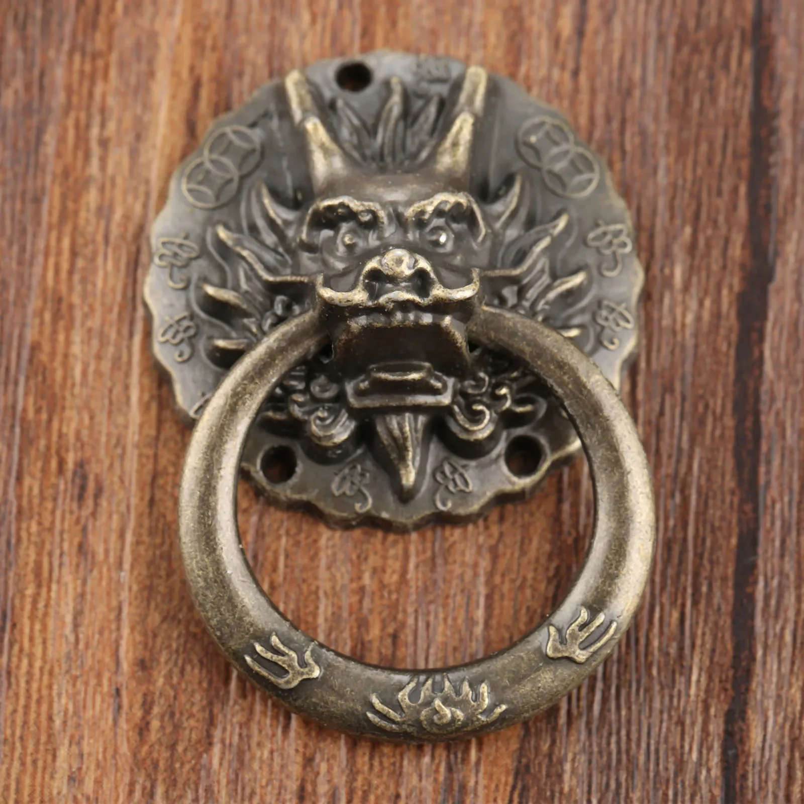 2pcs Antique Bronze Dragon Head Handles Old Chinese Style Vintage Pulls Ring for Dresser Drawer Cabinet Door 32*47mm