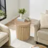 Wood Round Side Table, 19" Fluted Small End Table for Small Spaces, Mid Century Modern Wooden Accent Table, Small Bedside Table 3