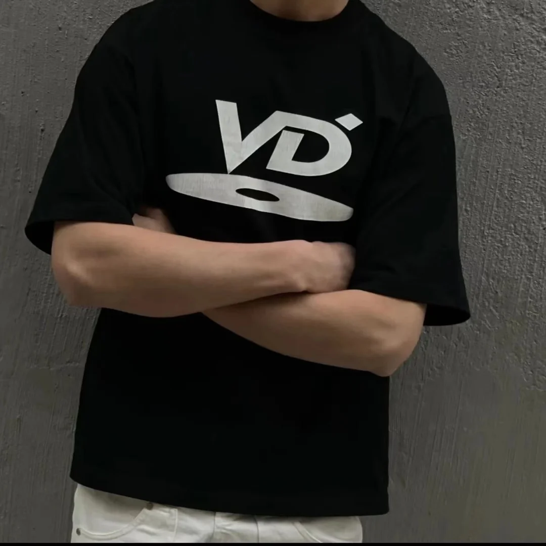 

Korean Retro Personalized Street Y2K Printed T-shirt Loose American CD VD Small Neckline Half-sleeved Top for Men and Women