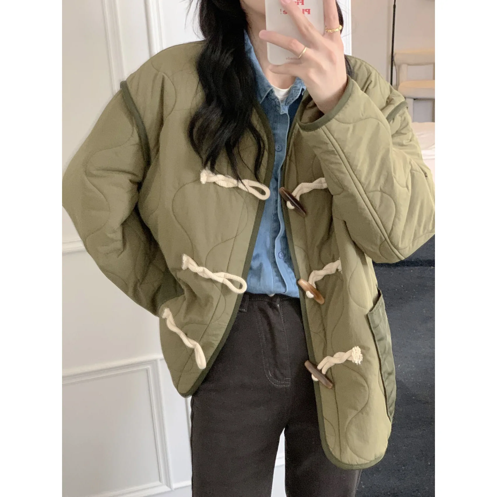 

Women Buckling Cotton Coat Women Autumn Winter New Vintage Wind Long Loose Cotton Coat 2022 Women's Clothing Jackets