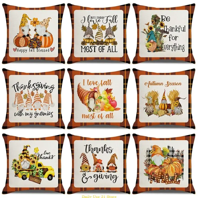 

Autumn Throw Pillow Cover Square Fall Pumpkin Gnome Pillowcase for Home Bedroom Living Room Bed Chair Decoration