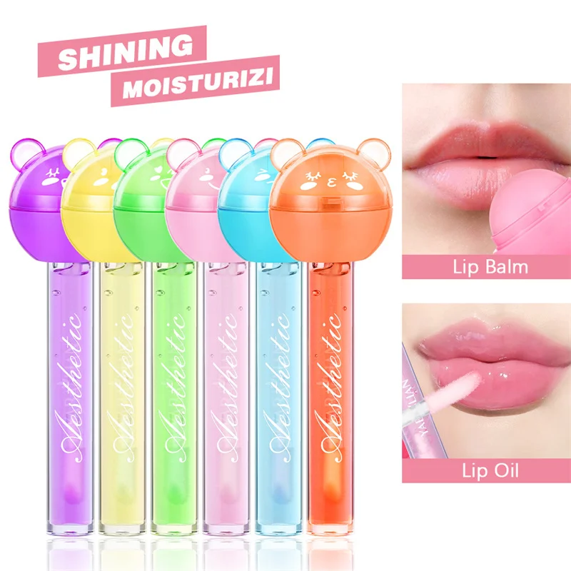 2 In 1 Cute Lollipop Lip Gloss Lasting Moisturizing Plumping Lip Plumper Mineral Oil Nutritious Enhancer Liquid Makeup lip gloss lip makeup lip plumper