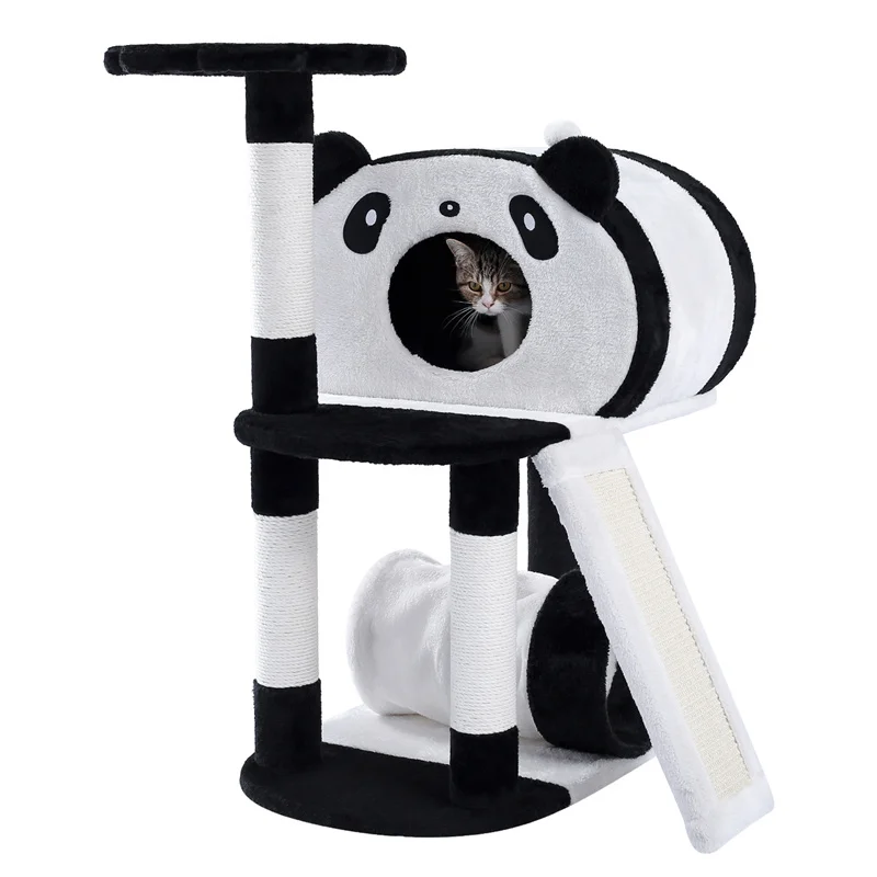 

Cat Tree Tower Panda House with Scratching Post Scratching Board Cat Scratcher Home Furniture with Tunnel Cat Climbing Frame